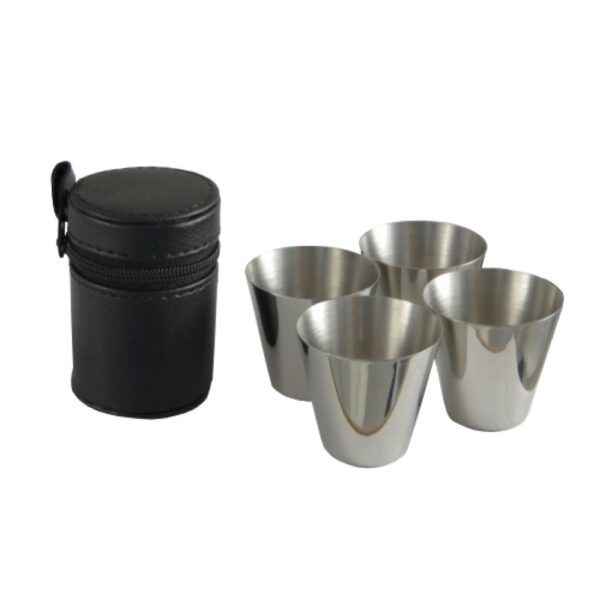 Becherset mit 4 Becher im Lederetui