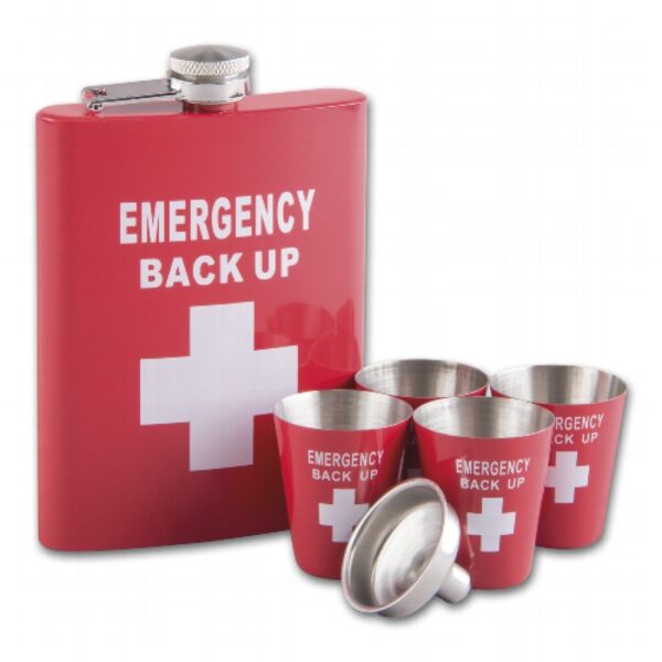 Flachmann-Set Emergency mit vier Trinkbechern